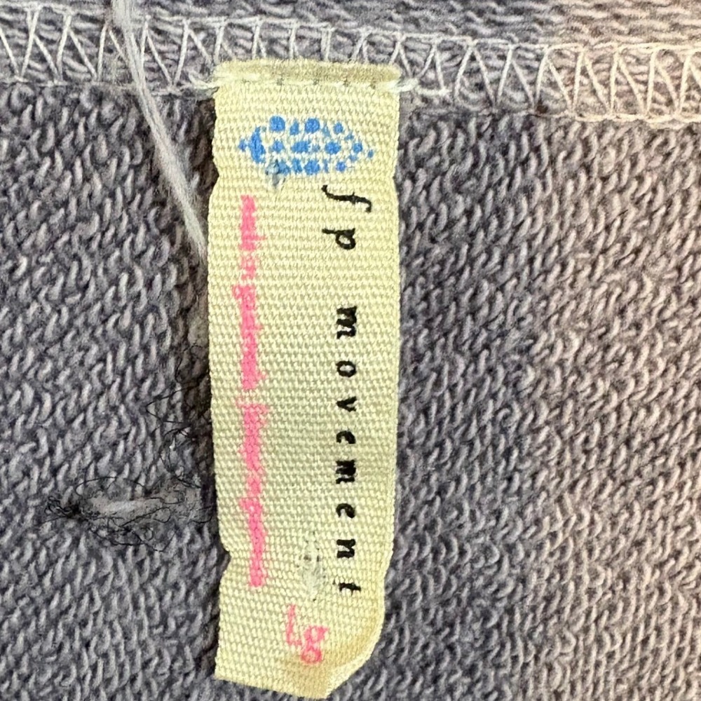 FP Movement Free People Blue Grey Raw Edge Scoop Neck Sweatshirt Large - Picture 4 of 5